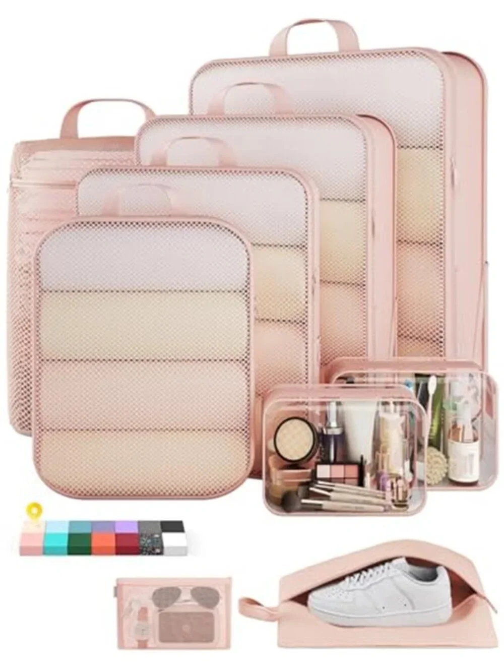 Compression Packing Cubes 9 Piece Travel Organizer Set Beige Luggage Storage Bag